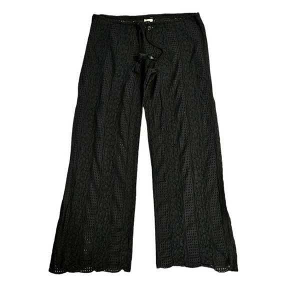 BECCA Black Crochet Lace Side Split Leg Lounge Beach Coverup Pants Small - Picture 2 of 7